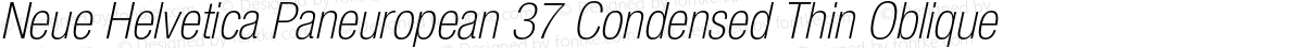 Neue Helvetica Paneuropean 37 Condensed Thin Oblique