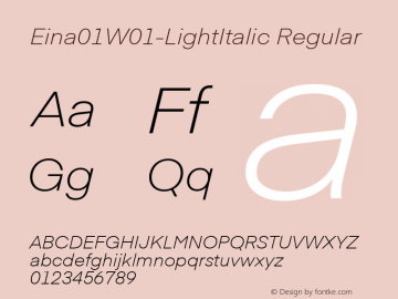 Eina01W01-LightItalic Regular Version 1.00 Font Sample