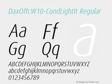 DaxOffcW10-CondLightIt Regular Version 7.504 Font Sample