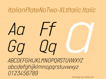ItalianPlateNoTwo-XLtItalic Italic Version 1.000 Font Sample