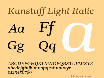 Kunstuff Light Italic Version 1.002 Font Sample