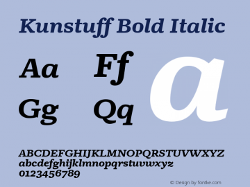 Kunstuff Bold Italic Version 1.002 Font Sample
