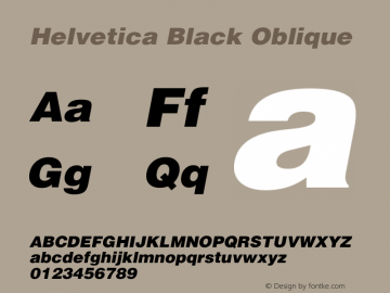 Helvetica Black Oblique 001.001 Font Sample