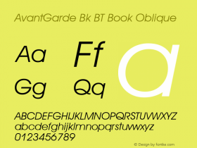 AvantGarde Bk BT Book Oblique mfgpctt-v4.4 Dec 14 1998图片样张