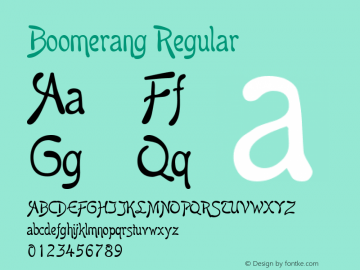 Boomerang Regular Macromedia Fontographer 4.1.3 8/12/98 Font Sample