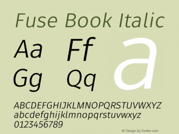 Fuse Book Italic Version 1.001;PS 001.001;hotconv 1.0.88;makeotf.lib2.5.64775 Font Sample