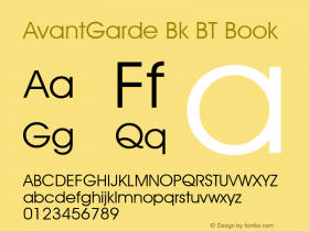 AvantGarde Bk BT Book mfgpctt-v4.4 Dec 14 1998 Re-gen'd FontLab 4.5 2003图片样张