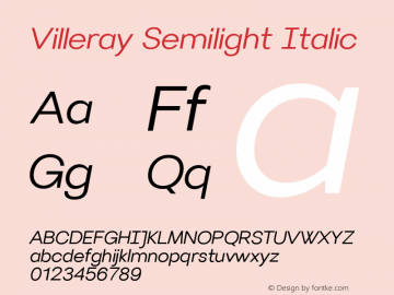 Villeray Semilight Italic Version 1.100; ttfautohint (v1.5)图片样张