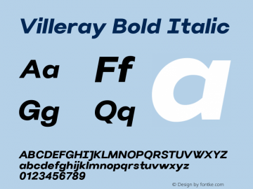 Villeray Bold Italic Version 1.100; ttfautohint (v1.5) Font Sample