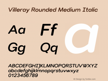 Villeray Rounded Medium Italic Version 1.100; ttfautohint (v1.5) Font Sample