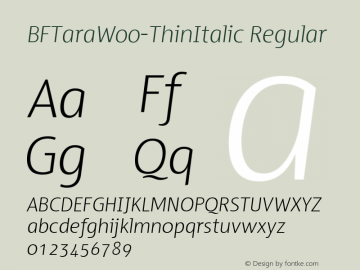 BFTaraW00-ThinItalic Regular Version 1.00图片样张