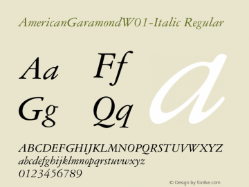 AmericanGaramondW01-Italic Regular Version 1.00图片样张