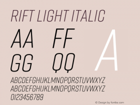 Rift Light Italic Version 1.000;PS 001.000;hotconv 1.0.88;makeotf.lib2.5.64775 Font Sample