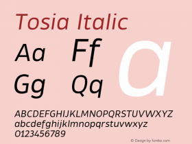 Tosia Italic Version 1.000;PS 001.000;hotconv 1.0.88;makeotf.lib2.5.64775 Font Sample
