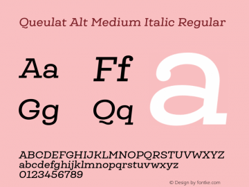 Queulat Alt Medium Italic Regular Version 1.000;PS 001.000;hotconv 1.0.88;makeotf.lib2.5.64775图片样张