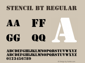 Stencil BT Regular mfgpctt-v1.54 Wednesday, February 10, 1993 2:57:16 pm (EST) Font Sample