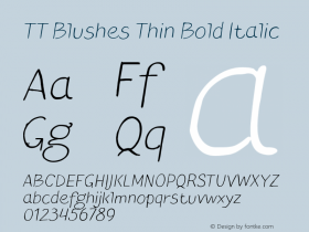 TT Blushes Thin Bold Italic Version 1.000; ttfautohint (v1.5) Font Sample