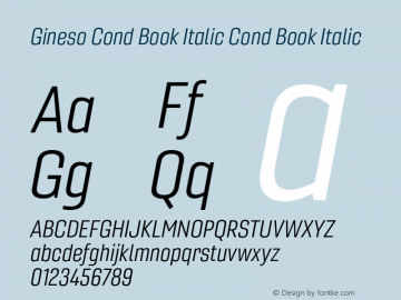 Gineso Cond Book Italic Cond Book Italic Version 1.000 Font Sample