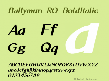 Ballymun RO BoldItalic Version 0.64  6/6/1999 Font Sample