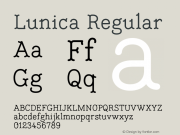 Lunica Regular Version 1.001 Font Sample