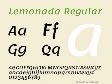 Lemonada Regular Version 3.006;PS 003.006;hotconv 1.0.88;makeotf.lib2.5.64775 Font Sample