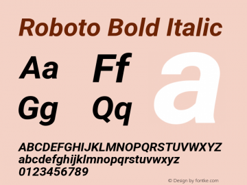 Roboto Bold Italic Version 2.133 Font Sample