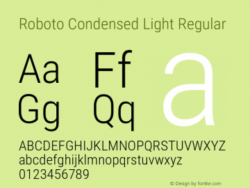 Roboto Condensed Light Regular Version 2.133; 2016图片样张