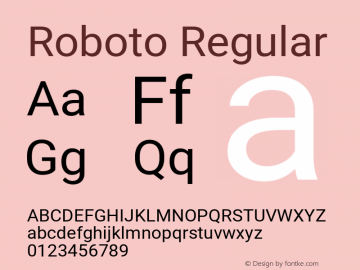 Roboto Regular Version 2.133; 2016 Font Sample