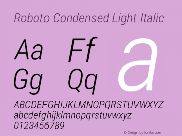 Roboto Condensed Light Italic Version 2.133; 2016图片样张