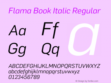 Flama Book Italic Regular Version 3.000 Font Sample