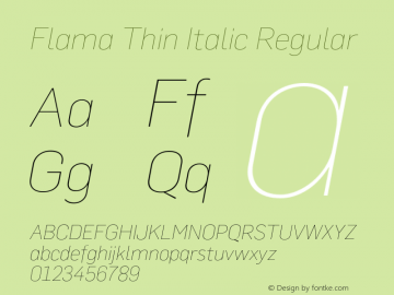 Flama Thin Italic Regular Version 3.000 Font Sample