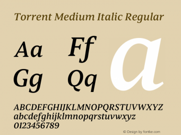 Torrent Medium Italic Regular Version 1.200;PS 001.200;hotconv 1.0.88;makeotf.lib2.5.64775 Font Sample