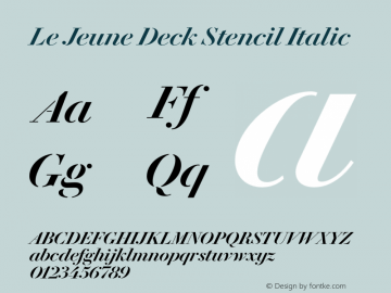 Le Jeune Deck Stencil Italic Version 1.1 2016 Font Sample