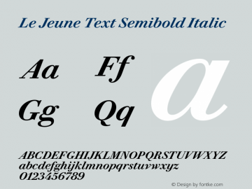 Le Jeune Text Semibold Italic Version 1.1 2016 Font Sample