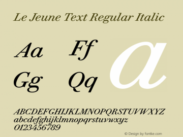 Le Jeune Text Regular Italic Version 1.1 2016 Font Sample