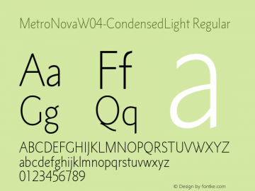 MetroNovaW04-CondensedLight Regular Version 1.10 Font Sample
