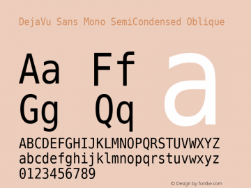 DejaVu Sans Mono SemiCondensed Oblique Version 2.33 Font Sample