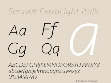 Seravek ExtraLight Italic 9.0d3e1图片样张