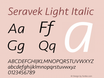 Seravek Light Italic 9.0d3e1 Font Sample