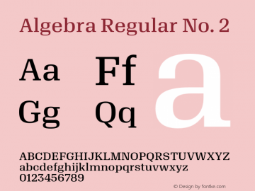 Algebra Regular No. 2 Version 1.2; 2016 Font Sample