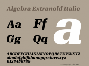 Algebra Extranold Italic Version 1.2; 2016 Font Sample