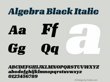 Algebra Black Italic Version 1.2; 2016 Font Sample