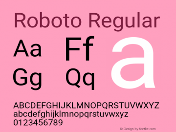 Roboto Regular Version 2.134; 2016 Font Sample
