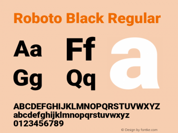 Roboto Black Regular Version 2.134; 2016 Font Sample