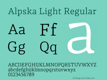 Alpska Light Regular Version 1.000;PS 001.000;hotconv 1.0.88;makeotf.lib2.5.64775图片样张
