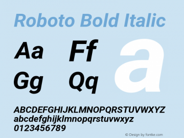 Roboto Bold Italic Version 2.134 Font Sample