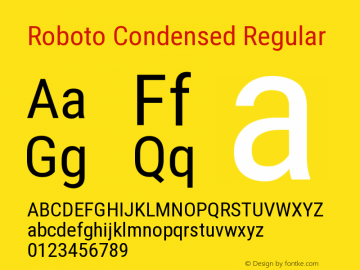 Roboto Condensed Regular Version 2.134 Font Sample