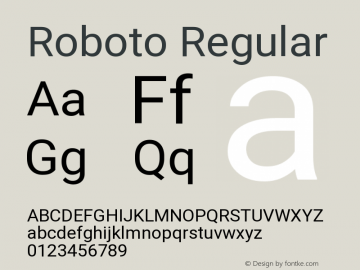Roboto Regular Version 2.134; 2016 Font Sample