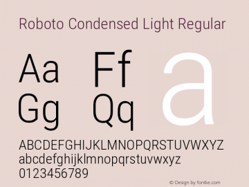 Roboto Condensed Light Regular Version 2.134; 2016图片样张