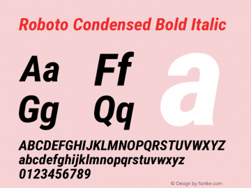 Roboto Condensed Bold Italic Version 2.134; 2016 Font Sample